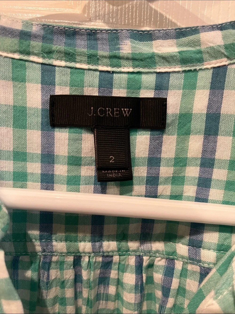 J. Crew Green, Blue, and White Plaid Cotton Button-Front Shirt